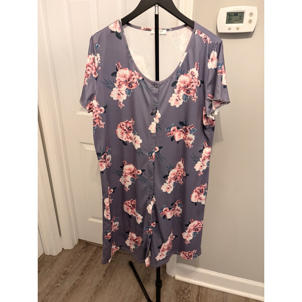 Ekouaer Floral Nightgown Women's XL Button Down Sleepshirt Lounger House Dress